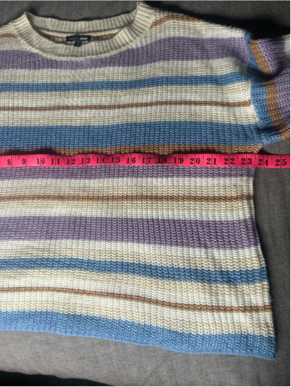 Striped Crew Neck Sweater Size M White Blue Purple - Picture 8 of 8